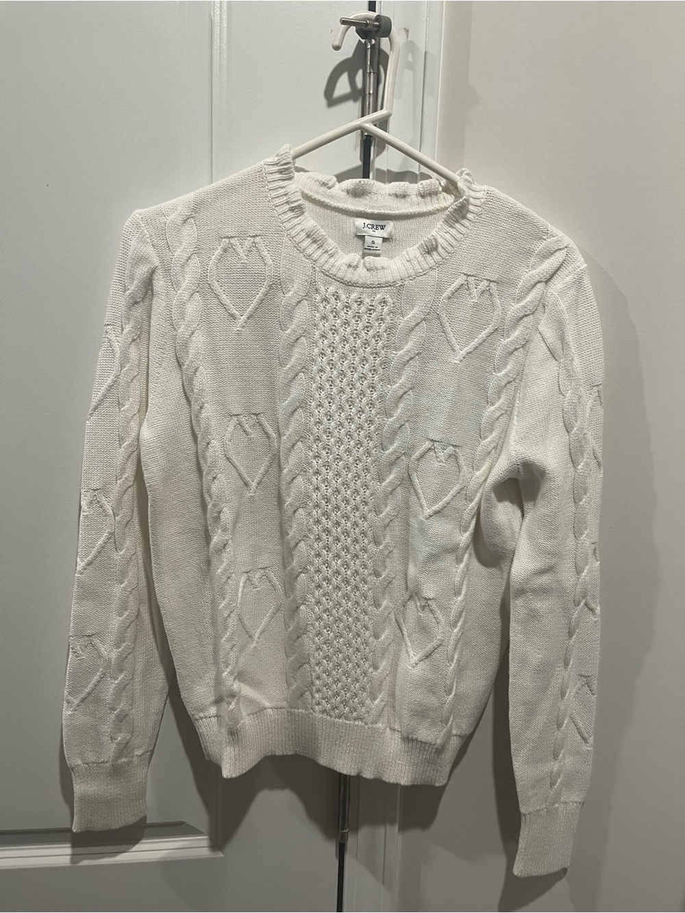 J. Crew Cream Cable-Knit Heart Crewneck Sweater